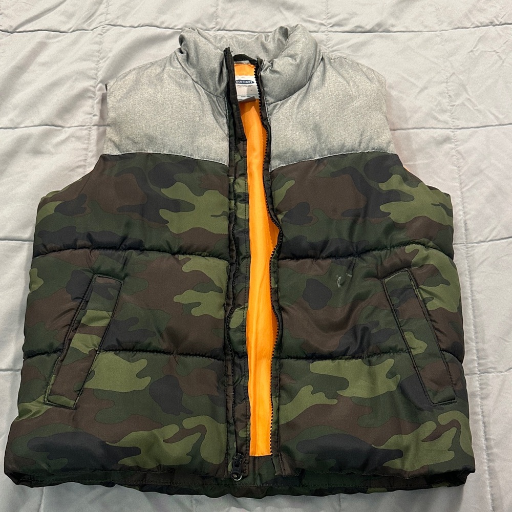 Old Navy Camouflage Vest with Vibrant Orange Interior